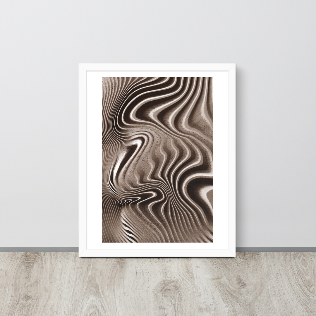 Mystical Mushroom Gills Textile Art Framed Print (Piece 2 of 3) display is sitting on the ground