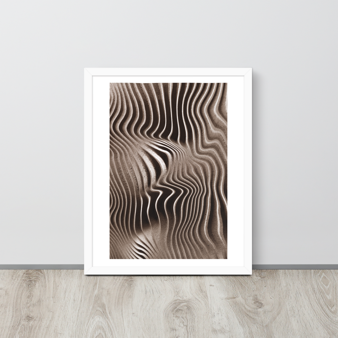 Mystical Mushroom Gills Textile Art Framed Print (Piece 1 of 3) print is sitting on the floor