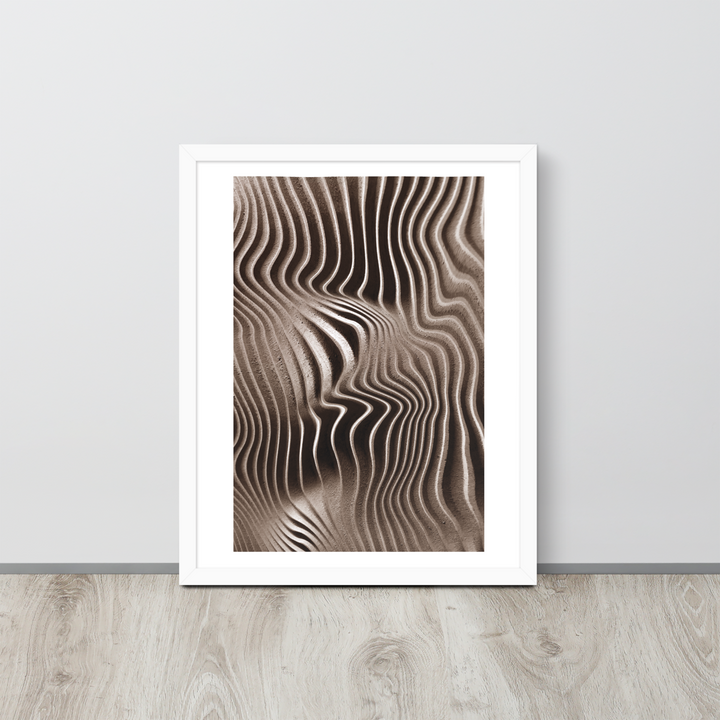 Mystical Mushroom Gills Textile Art Framed Print (Piece 1 of 3) print is sitting on the floor
