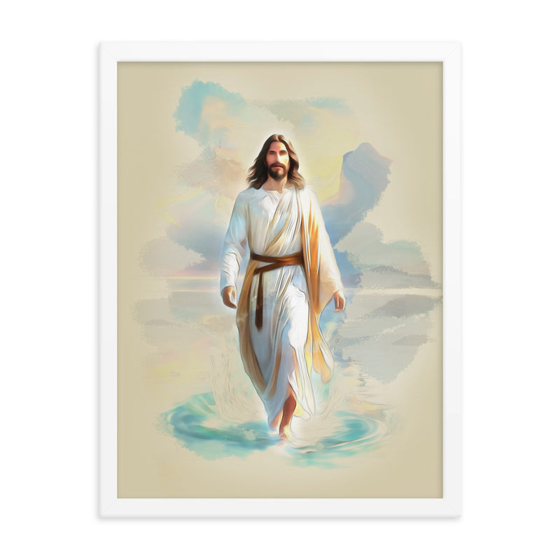 Product display of Divine love jesus walking on water - white