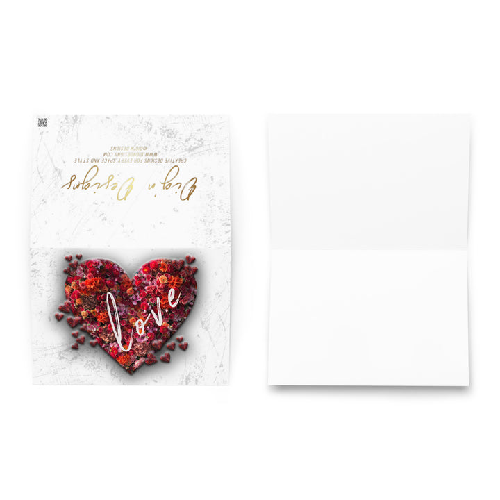 Display picture of the card with a red heart in the middle and the word love across the heart