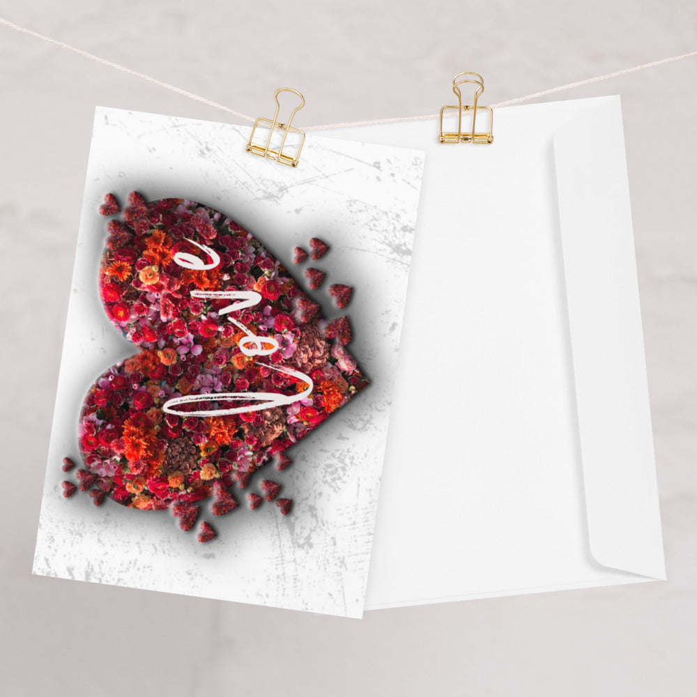 Display picture of the card with a red heart in the middle and the word love across the heart