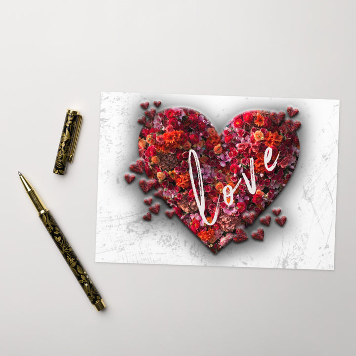 Display picture of the card with a red heart in the middle and the word love across the heart