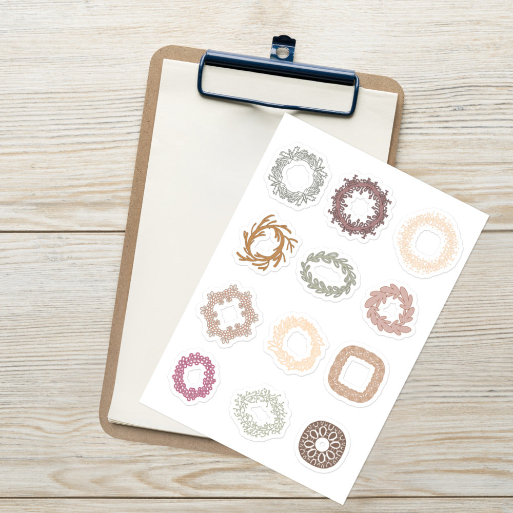Kiss cut wreath stickers shown on a table