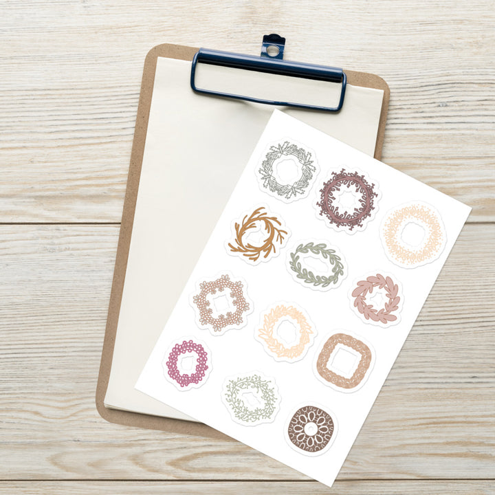 Kiss cut wreath stickers shown on a table
