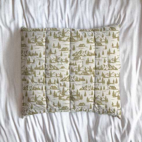 Rustic Cabin and Pine Tree Toile Comforter – Cozy Mountain Lodge Bedding with Vintage Landscape flat lay