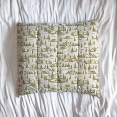 Rustic Cabin and Pine Tree Toile Comforter – Cozy Mountain Lodge Bedding with Vintage Landscape flat lay