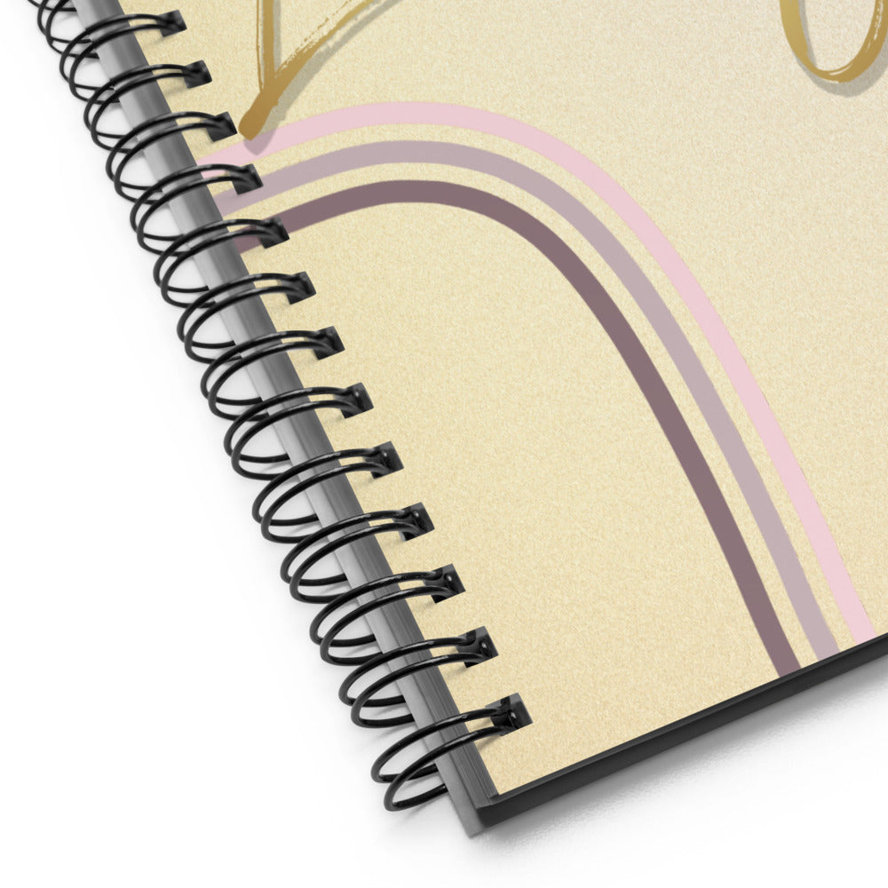 close up view of the spiral binging on the lucky golden notebook
