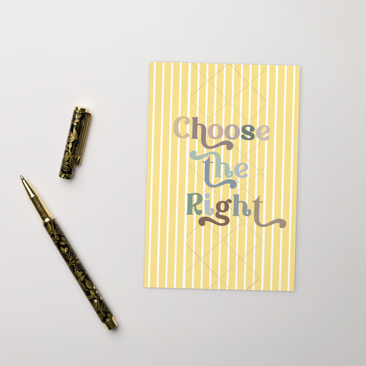an extra wide bookmark that says choose the right on it.