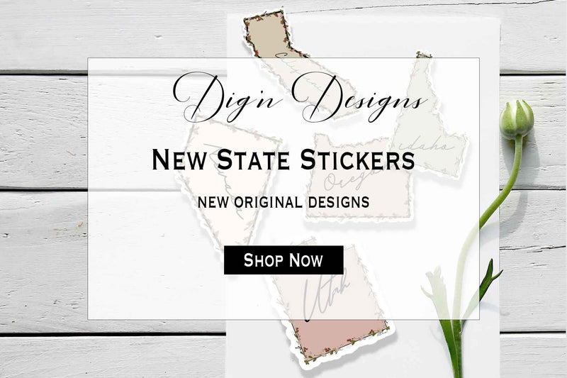 Display of new State stickers for shop