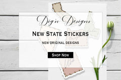 Display of new State stickers for shop