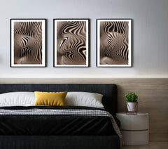 Picture of all three textured mushroom photos listed on a wall together