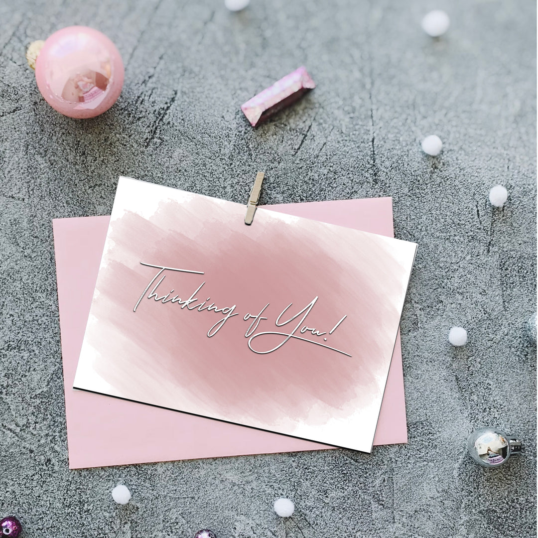 Thinking of you card, blank inside displayed on black bar