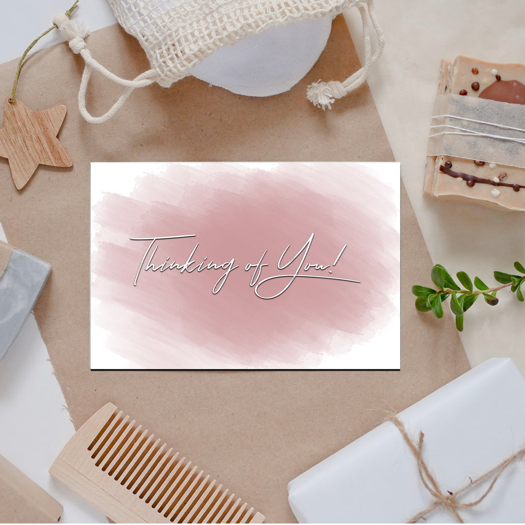 Thinking of you card, blank inside on brown paper with decor around it