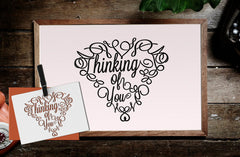 Product display of Thinking of you cut out for cutting machines.  This display shows the cut out being used as a card face and also as a print to give as a gift.