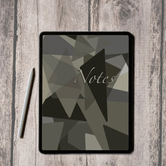 Dig'n Designs Army green digital notebook displayed on an ipad ready to write in